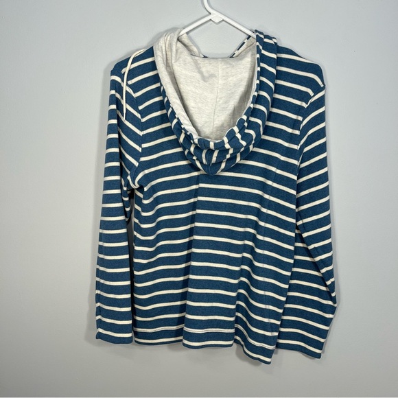LL Bean Sweater Womens Large Petite Blue White Stripes Hood Cardigan Zip Knit - Picture 2 of 9